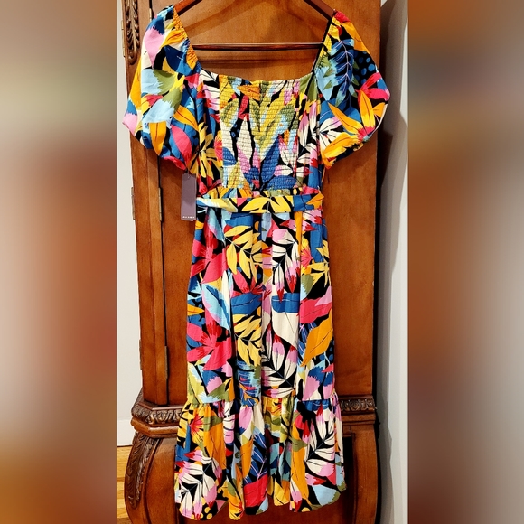 NWT-💚❤️💙Julia Jordan-Multi Colored Puffy Sleeves Can Can Summer Dress Size 12 - Picture 13 of 16
